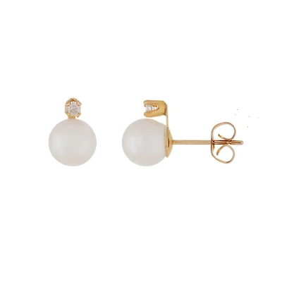 Boucles d'oreilles or jaune 14K, perle et diamants. Color: jaune | Doucet Latendresse
