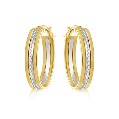 Hoop earrings in 10K 2-tone gold - 20mm x 10mm. Color: 2 tone | Doucet Latendresse
