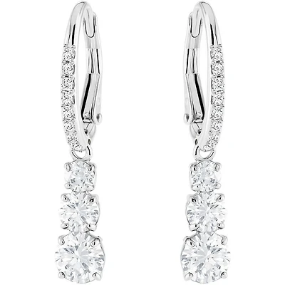 Attract trilogy round pierced earrings, white, rhodium plated. Color: white | Doucet Latendresse