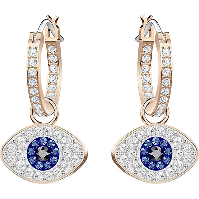 Créoles swarovski symbolic evil eye, multicolore, métal doré rose. Color: rose | Doucet Latendresse