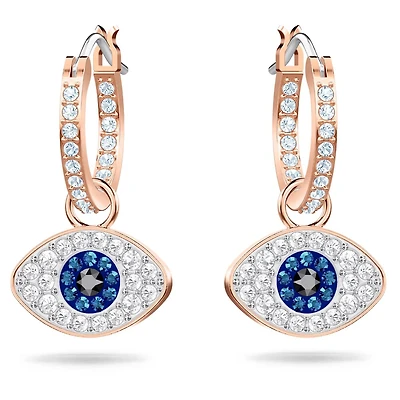 Pendantes d’Oreilles Symbolica Evil Eye en Métal Plaqué Or Rose avec Cristaux Swarovski - 25mm. Color: rose | Doucet Latendresse