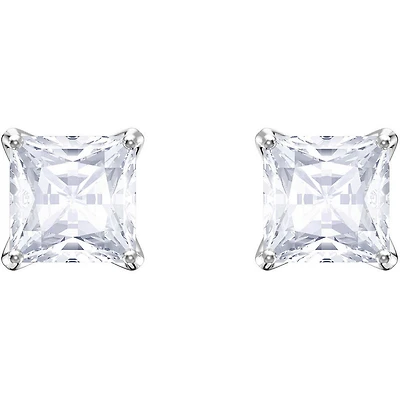 Attract stud pierced earrings, white, rhodium plated. Color: white | Doucet Latendresse