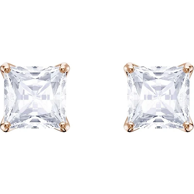 Boucles d'oreilles clous attract, blanc, métal doré rose. Color: rose | Doucet Latendresse