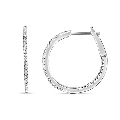 Round earrings (20 mm) sterling silver . 925 with cubic zirconia. Color: silver | Doucet Latendresse