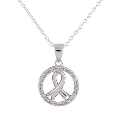 Cancer Symbol  pendant in sterling silver .925 rhodium plated with cubic zirconia (chain included 18. Color: silver | Doucet Latendresse