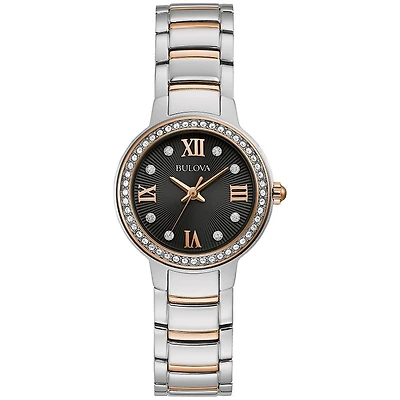 Two-Tone Stainless Steel Watch – 30mm, Black Dial with Crystal Markers | Doucet Latendresse