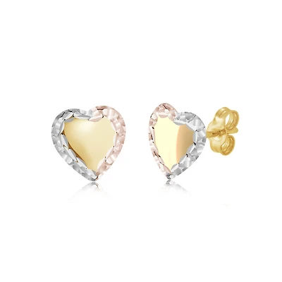 Three-Tone Heart Earrings in 10K Gold - 8mm x 7mm. Color: 3 tonegray | Doucet Latendresse