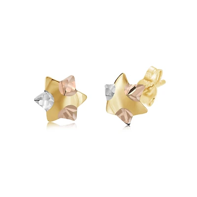 Stars Stud earrings for women - 10K 3 tone gold - 7mm. Color: 3 tone | Doucet Latendresse