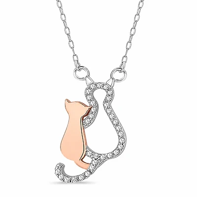 Cat with smaller cat necklace in sterling silver .925 and cubic zirconia. Color: 2 tone | Doucet Latendresse