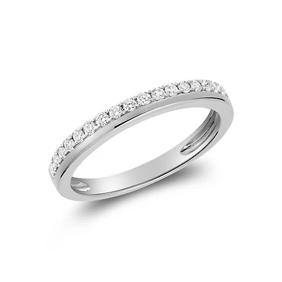 Alliance en Or Blanc 10K avec Diamants Pavés. Color: blanc | Doucet Latendresse