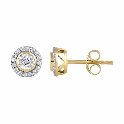 Stud earrings for women, 10k yellow gold with diamonds 18 pts.. Color: yellow | Doucet Latendresse