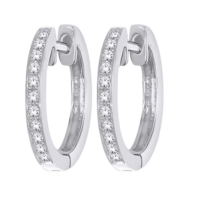 Diamond Hoop earrings - 10K White Gold & T.W. 10pts.. Color: white | Doucet Latendresse