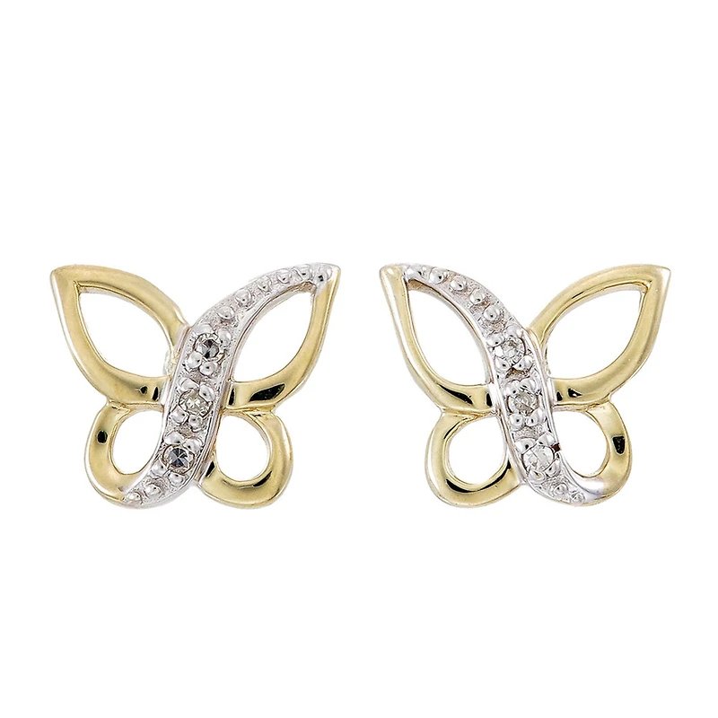 Boucles d'oreilles papillon pour femme - Or 2 tons 10K & Diamants totalisant 2 pts. Color: jaune | Doucet Latendresse
