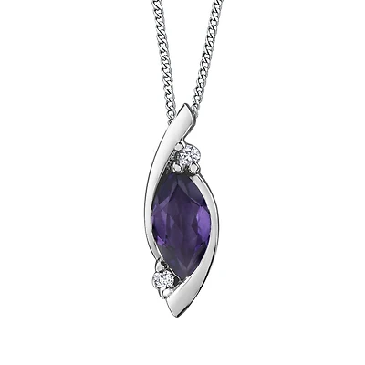 Pendant for woman - 10K white gold with amethyst & diamonds T.W. 1 pts , with necklace 16''. Color: white | Doucet Latendresse