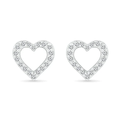 Boucles d'oreilles coeur pour femme - Or blanc 10K & diamants totalisant 5pts. Color: blanc | Doucet Latendresse