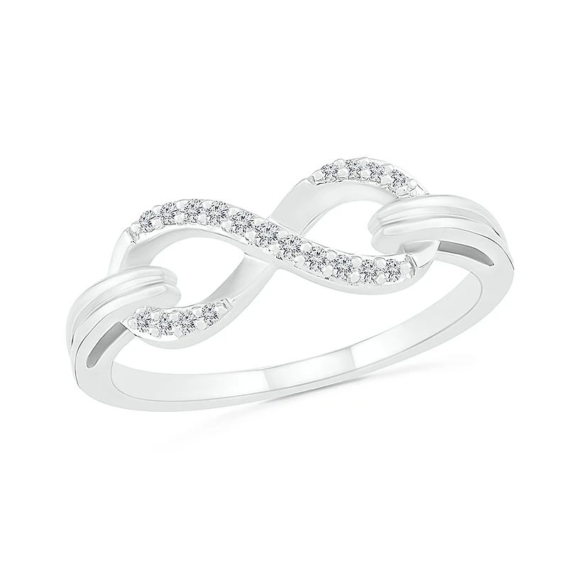 Bague avec symbole de l'infini pour femme en argent sterling .925 & diamants totalisant 10pts. Color: blanc | Doucet Latendresse