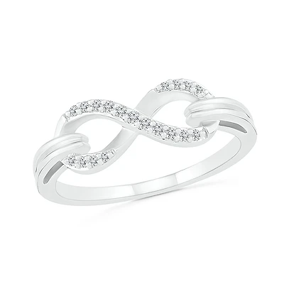 Bague avec symbole de l'infini pour femme en argent sterling .925 & diamants totalisant 10pts. Color: blanc | Doucet Latendresse