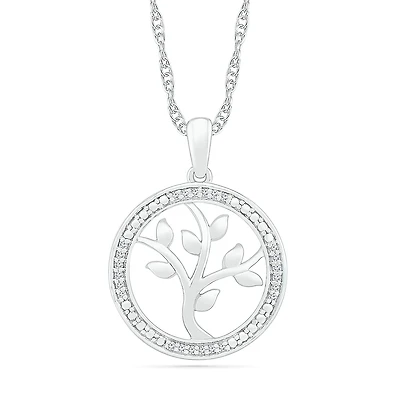 Tree of life Pendant - Sterling silver .925 & Diamonds T.W. 8pts. Color: white | Doucet Latendresse