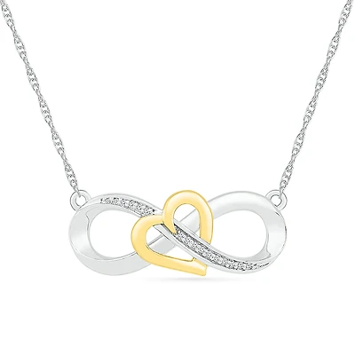 Pendentif symbole Infinity & Heart pour femme - en argent sterling .925 & Or Jaune 10K & Diamants. Color: jaune | Doucet Latendresse