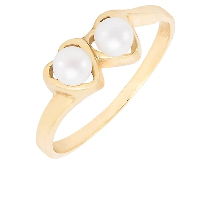 Bague double cœur avec perle en or jaune 10k. Color: jaune | Doucet Latendresse