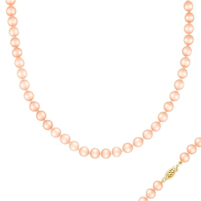 Collier de perles roses de 7-8 mm et 18 pouces - fermoir en or 14k. Color: jaune | Doucet Latendresse