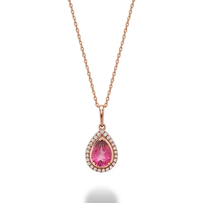 Pendant for women in 10k rose gold & rose topaz & diamonds T.W. 8pts , with necklace 18''. Color: pink | Doucet Latendresse