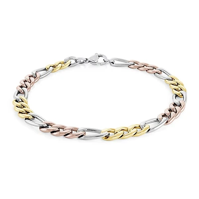 Figaro Stainless Steel bracelet  3 tone - 7.25. Color: 3 tone | Doucet Latendresse