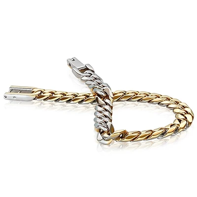 Reversible 2 tone polished Stainless Steel Curb Bracelet - 8. Color: 2 tone | Doucet Latendresse