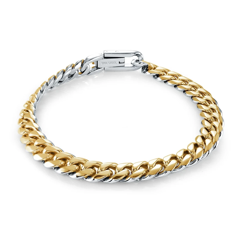 Bracelet Gourmette Réversible 2 tons poli en acier inoxydable - 8. Color: 2 tons | Doucet Latendresse