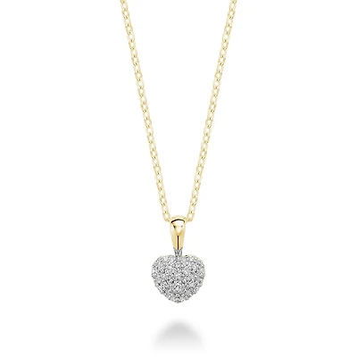 Heart Pendant in 10k yellow gold with diamond totaling 5  pts- 18'' chain included. Color: yellow | Doucet Latendresse
