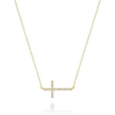 Collier croix en or Jaune 10K et Diamonds 7 points. Color: jaune | Doucet Latendresse