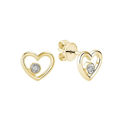 Boucles d'oreilles coeur en or jaune 10 K , et diamant  2  points.. Color: jaune | Doucet Latendresse