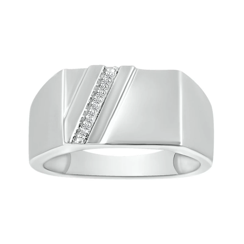Bague à une bande 10K avec diamants. Color: blanc | Doucet Latendresse