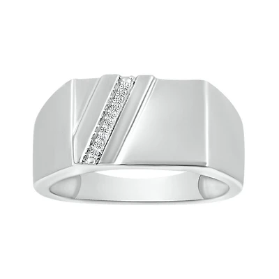 Bague à une bande 10K avec diamants. Color: blanc | Doucet Latendresse