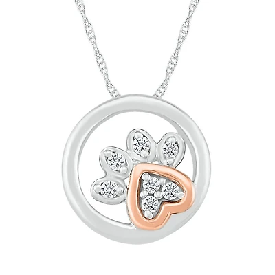 Sterling silver puppy paw pendant, 10K rose gold set with diamonds  5 pts - chain included. Color: 2 tone | Doucet Latendresse