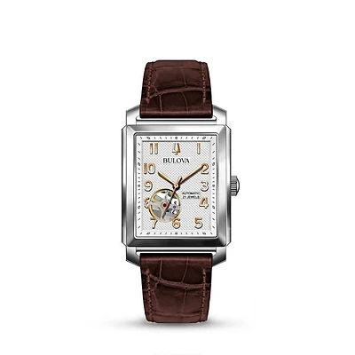 Montre Bulova pour  homme automatique à cadran blanc argenté avec un bracelet en cuir | Doucet Latendresse