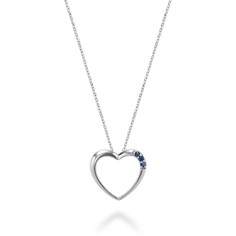 Heart pendant with real stone sapphire and 10k white gold - 18