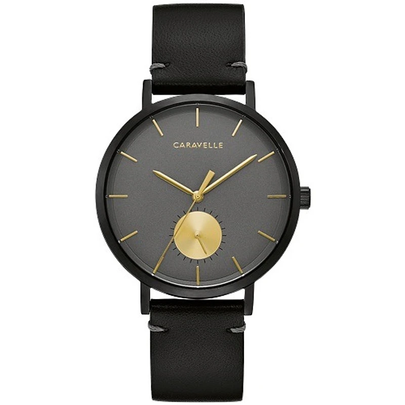 Caravelle watch for men, Black stainless steel case with gray dial | Doucet Latendresse