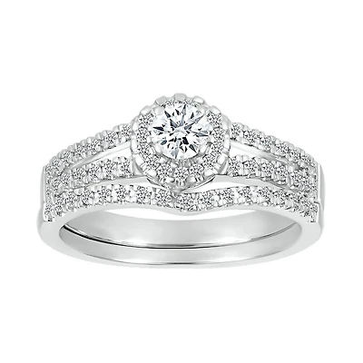 Wedding ring set for woman - 10K White Gold & Diamonds 50 points. Color: white | Doucet Latendresse