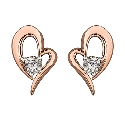 Heart-shaped earrings - 10K rose gold & Diamonds totaling 2pts. Color: pink | Doucet Latendresse