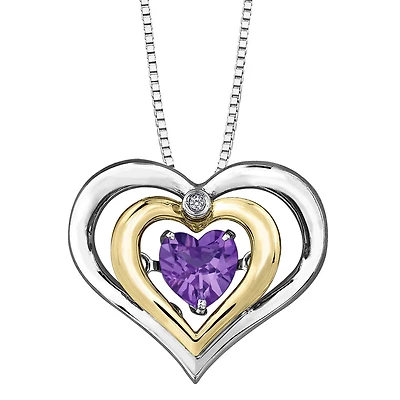 Heart shaped Pendant in .925 silver & 10K yellow gold with amethyst & Diamond totaling 5Pts (chain included). Color: yellow | Doucet Latendresse