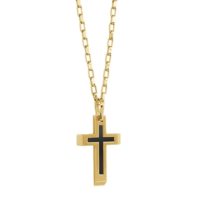 Pendentif croix pour homme - Acier inoxydable plaqué or et noir. Color: jaune | Doucet Latendresse