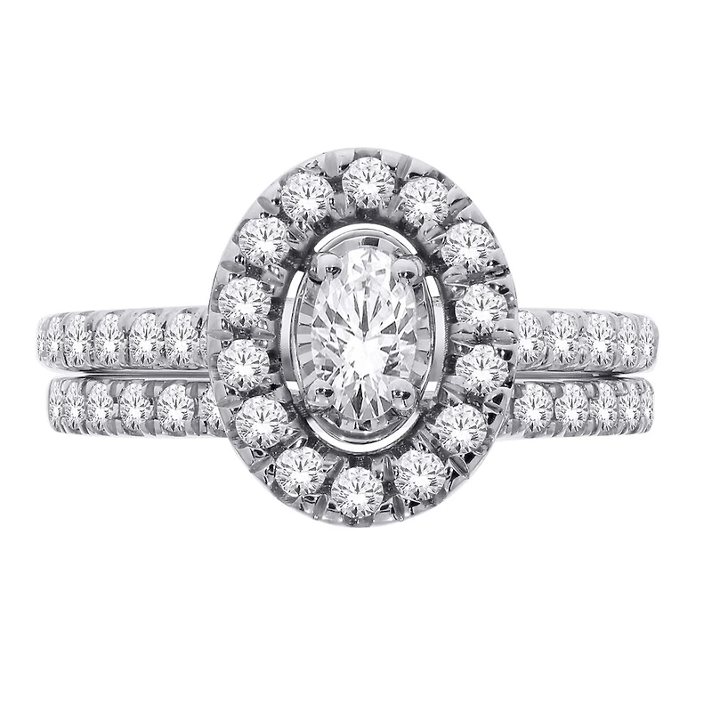 Ensemble de fiançailles ovale 10K avec diamants canadiens. Color: blanc | Doucet Latendresse