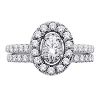 Ensemble de fiançailles ovale 10K avec diamants canadiens. Color: blanc | Doucet Latendresse