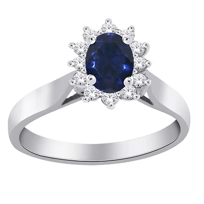 Bague en or blanc 10K sertie de diamants 8Pts et d'un saphir véritable. Color: | Doucet Latendresse