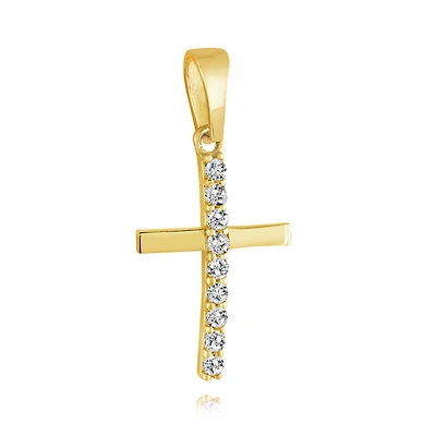 Pendentif croix en or jaune 10K et zircone cubique. Color: jaune | Doucet Latendresse