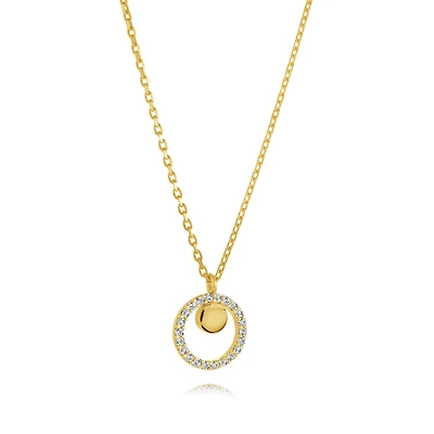 10k yellow gold circle pendant with Cubic Zirconnia (chain included) - 10mm. Color: yellow | Doucet Latendresse