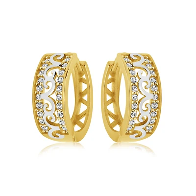 Huggies earrings for women - 10K 2-tone Gold & Cubic zirconia. Color: 2 tone | Doucet Latendresse