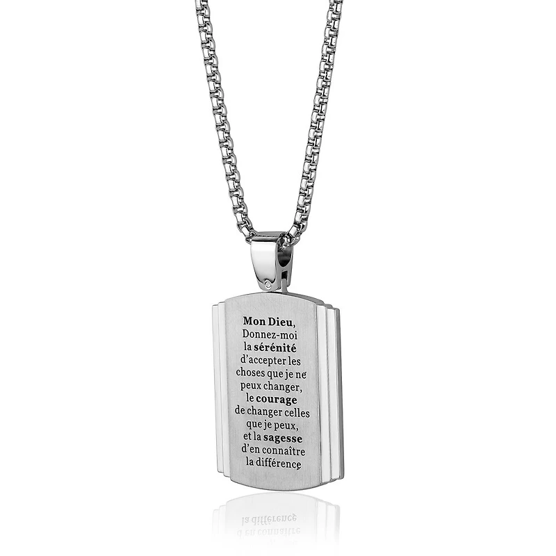 Pendentif plaque prière de Sérénité - Acier inoxydable avec chaine. Color: blanc | Doucet Latendresse