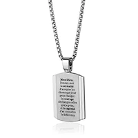 Pendentif plaque prière de Sérénité - Acier inoxydable avec chaine. Color: blanc | Doucet Latendresse